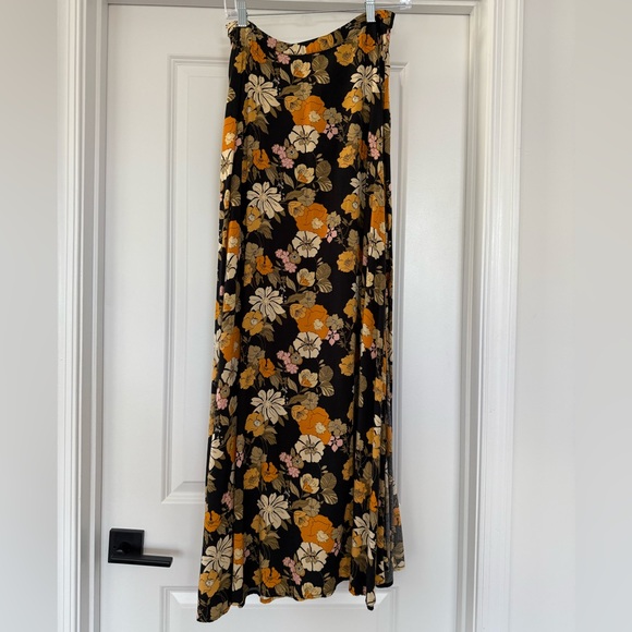 Women’s Small NATURAL LIFE Black and Orange Floral Maxi Skirt with Slit - Picture 1 of 5